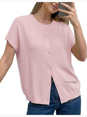 Wool Blend Oversized Cardigan Short Sleeve Summer Sweater Lightweight